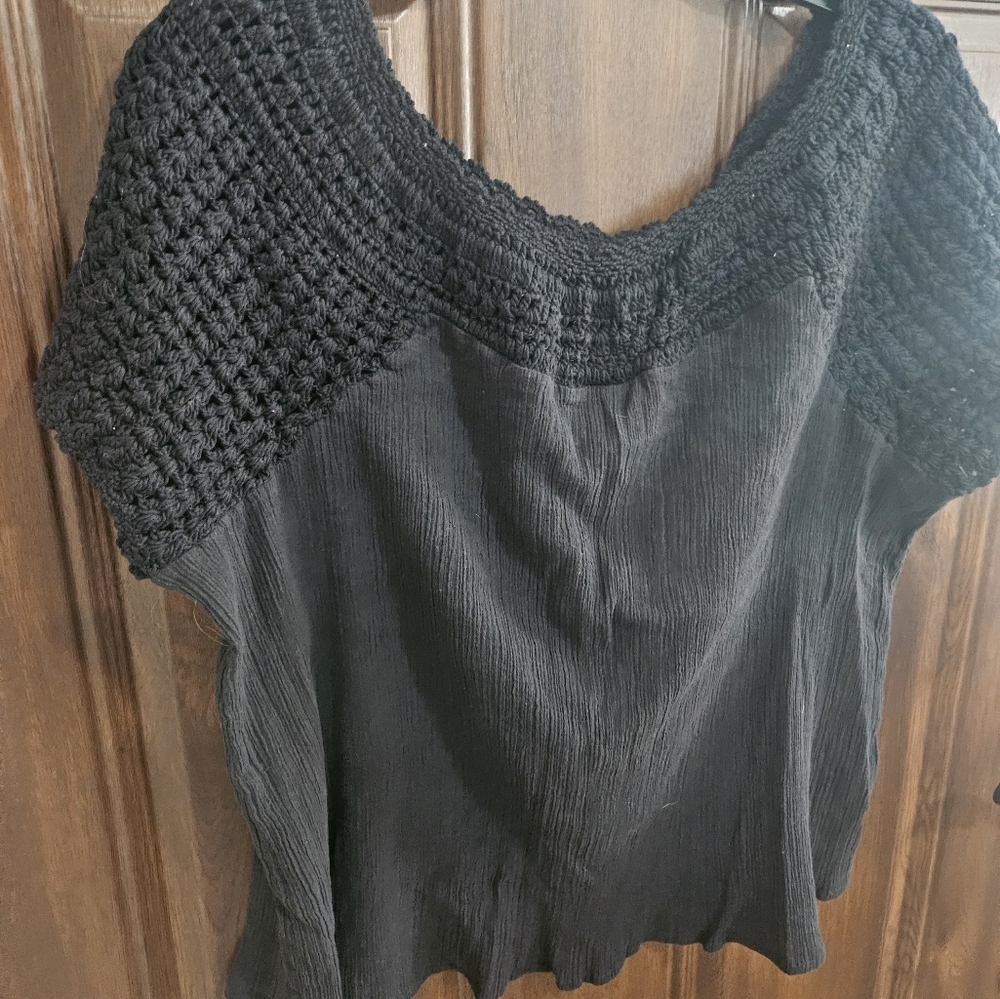 Lucky Brand Black Knit Detail Top